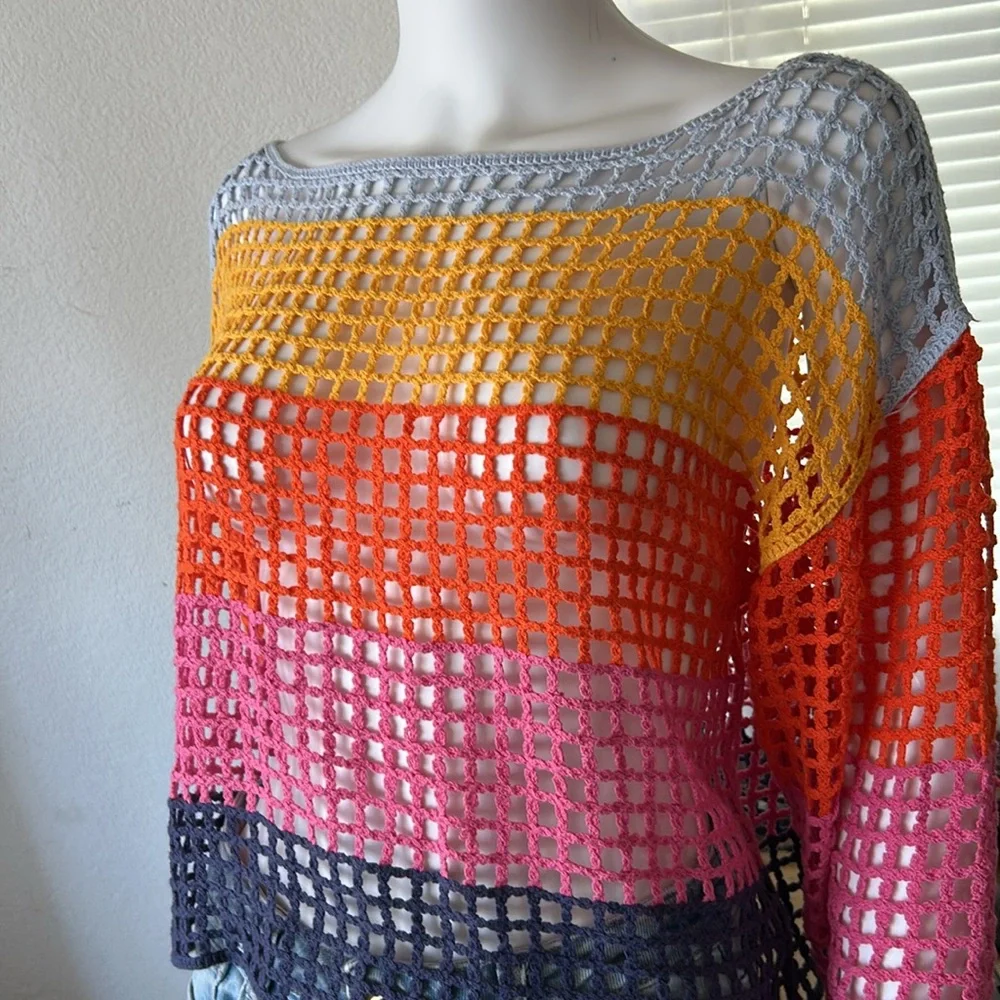 Anthropologie Maeve Yellow and Blue Crochet Top